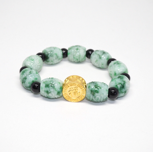 Gold Spinning "福" With Grade A Jade Barrel Beads Bracelet